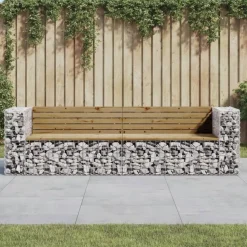vidaXL Gartenbank aus Gabionen 244x71x65,5 cm Kiefernholz Imprägniert