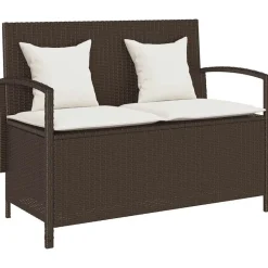 vidaXL Gartenbank mit Stauraum und Kissen Braun Poly Rattan