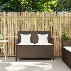 vidaXL Gartenbank mit Stauraum und Kissen Braun Poly Rattan