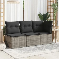vidaXL Garten-Ecksofa mit Kissen Grau Poly Rattan
