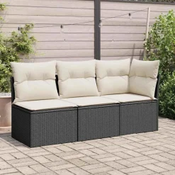 vidaXL Garten-Ecksofa mit Kissen Schwarz Poly Rattan