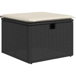 vidaXL Gartenhocker mit Kissen Schwarz 55x55x37 cm Poly Rattan