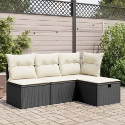 vidaXL Gartenhocker mit Kissen Schwarz 55x55x37 cm Poly Rattan