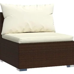 vidaXL Garten-Mittelsofa mit Kissen Braun Poly Rattan