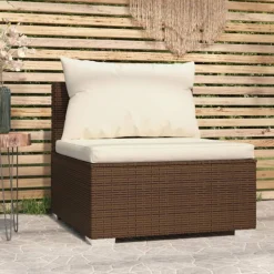 vidaXL Garten-Mittelsofa mit Kissen Braun Poly Rattan