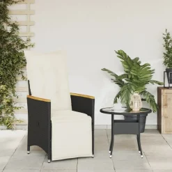 vidaXL Gartensessel Verstellbar mit Kissen Schwarz Poly Rattan