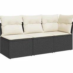 vidaXL Gartensofa mit Kissen 3-Sitzer Schwarz Poly Rattan