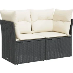 vidaXL Gartensofa mit Kissen 2-Sitzer Schwarz Poly Rattan
