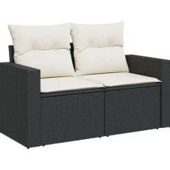 vidaXL Gartensofa mit Kissen 2-Sitzer Schwarz Poly Rattan