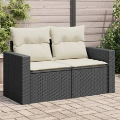 vidaXL Gartensofa mit Kissen 2-Sitzer Schwarz Poly Rattan