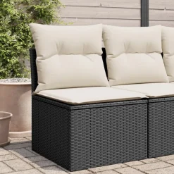 vidaXL Gartensofa ohne Armlehnen mit Kissen Schwarz Poly Rattan