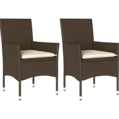 vidaXL Gartenstühle mit Kissen 2 Stk. Braun Poly Rattan
