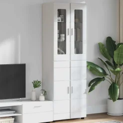 vidaXL Highboard FLORIN Hochglanz Weiß 60 x 35 x 182 cm Holzwerkstoff