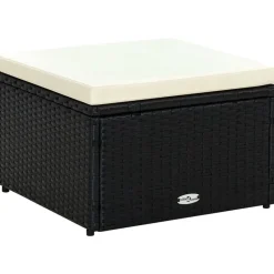 vidaXL Hocker mit Kissen Poly Rattan 53×53×30 cm Schwarz