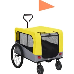 vidaXL 2-in-1 Fahrradanhänger für Hunde und Buggy Gelb und Grau