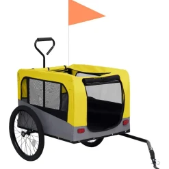 vidaXL 2-in-1 Fahrradanhänger für Hunde und Buggy Gelb und Grau