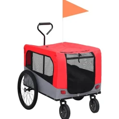 vidaXL 2-in-1 Fahrradanhänger für Hunde und Buggy Rot und Grau