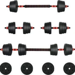 vidaXL 2-in-1 Hantelset 30kg Schwarz und Rot Zement und Eisensand