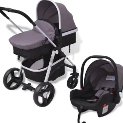vidaXL 3-in-1 Kinderwagen Aluminium Grau und Schwarz