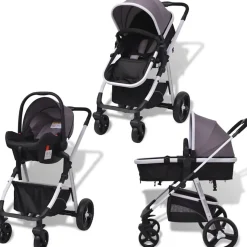 vidaXL 3-in-1 Kinderwagen Aluminium Grau und Schwarz