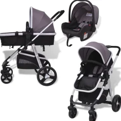 vidaXL 3-in-1 Kinderwagen Aluminium Grau und Schwarz