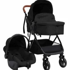 vidaXL 3-in-1 Kinderwagen Anthrazit und Schwarz Stahl