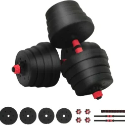 vidaXL 2-in-1 Kurzhantel Langhantel Set 30kg 30kg Schwarz und Rot