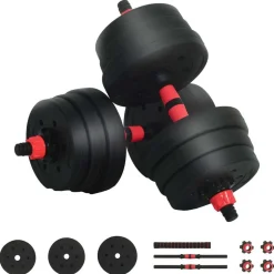 vidaXL 2-in-1 Kurzhantel Langhantel Set 20kg 20kg Schwarz und Rot