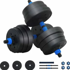 vidaXL 2-in-1 Kurzhantel Langhantel Set 20kg 20kg Schwarz und Blau