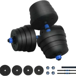 vidaXL 2-in-1 Kurzhantel Langhantel Set 30kg 30kg Schwarz und Blau