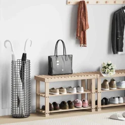 vidaXL 2-in-1 Schuhregal mit Sitzfläche Massivholz Tanne