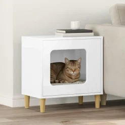 vidaXL Katzenhaus Glänzend Weiß 51 x 30 x 52 cm Holzwerkstoff