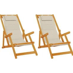 vidaXL Liegestuhl mit Kissen 2 pcs Braun Massivholz Akazie