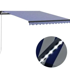 vidaXL Markise Manuell Einziehbar mit LED 300x250 cm Blau & Weiß