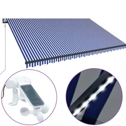 vidaXL Markise mit Windsensor & LED 500x300cm Blau und Weiß