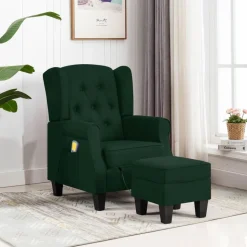 vidaXL Massagesessel mit Hocker Dunkelgrün Stoff