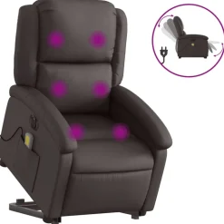 vidaXL Massagesessel mit Aufstehhilfe Elektrisch Dunkelbraun Echtleder
