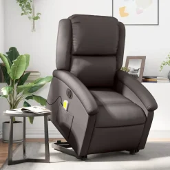 vidaXL Massagesessel mit Aufstehhilfe Elektrisch Dunkelbraun Echtleder