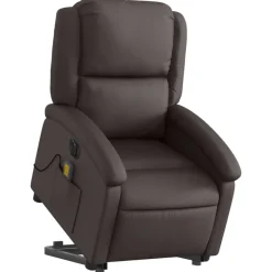 vidaXL Massagesessel mit Aufstehhilfe Elektrisch Dunkelbraun Echtleder
