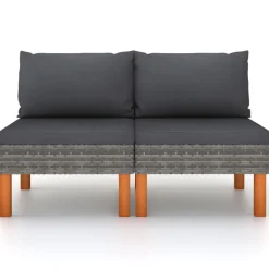 vidaXL Mittelsofas 2 Stk. Poly Rattan und Eukalyptus Massivholz