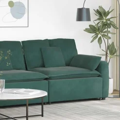 vidaXL Modulares Sofa Endmodul mit Armlehne Kissen Dunkelgrün 100 cm