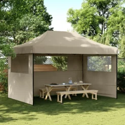 vidaXL Partyzelt Faltbar Pop-Up mit 3 Seitenteilen Taupe