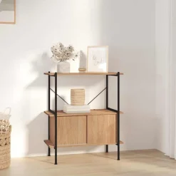 vidaXL Regal mit 3 Böden und Schrank 80x40x92 cm Stahl Holzwerkstoff