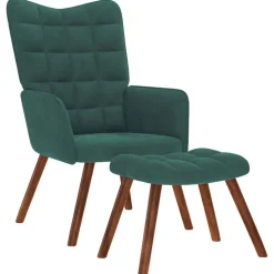 vidaXL Relaxsessel mit Hocker Dunkelgrün Samt