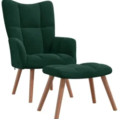 vidaXL Relaxsessel mit Hocker Dunkelgrün Samt