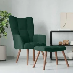 vidaXL Relaxsessel mit Hocker Dunkelgrün Samt