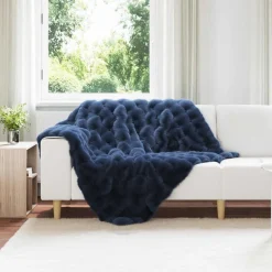 vidaXL Rutschfeste Decke aus Kunstkaninchenfell Olite Marineblau