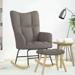 vidaXL Schaukelstuhl mit Fußhocker Taupe Stoff