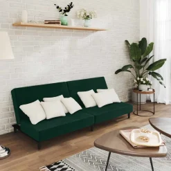 vidaXL Schlafsofa 2-Sitzer Dunkelgrün Samt