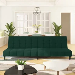 vidaXL Schlafsofa 2-Sitzer Dunkelgrün Samt